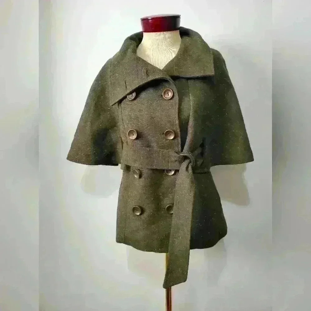 SOIA & KYO Olive green wool  cape jacket. Size xs